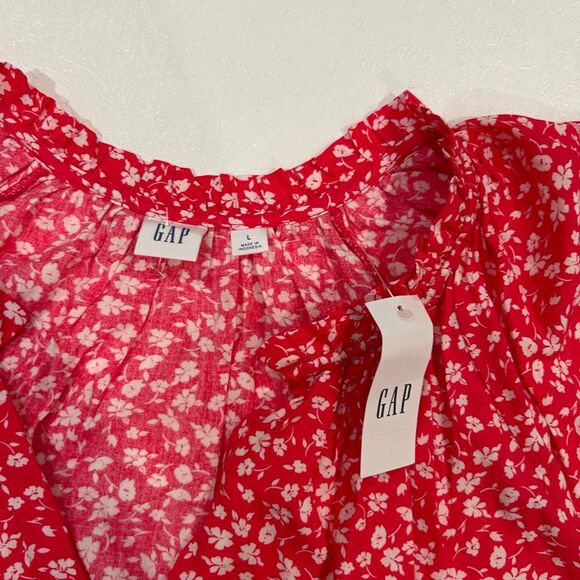NWT GAP Red Floral Blouse Women’s Large Short Sleeve Lightweight Top - Picture 4 of 5